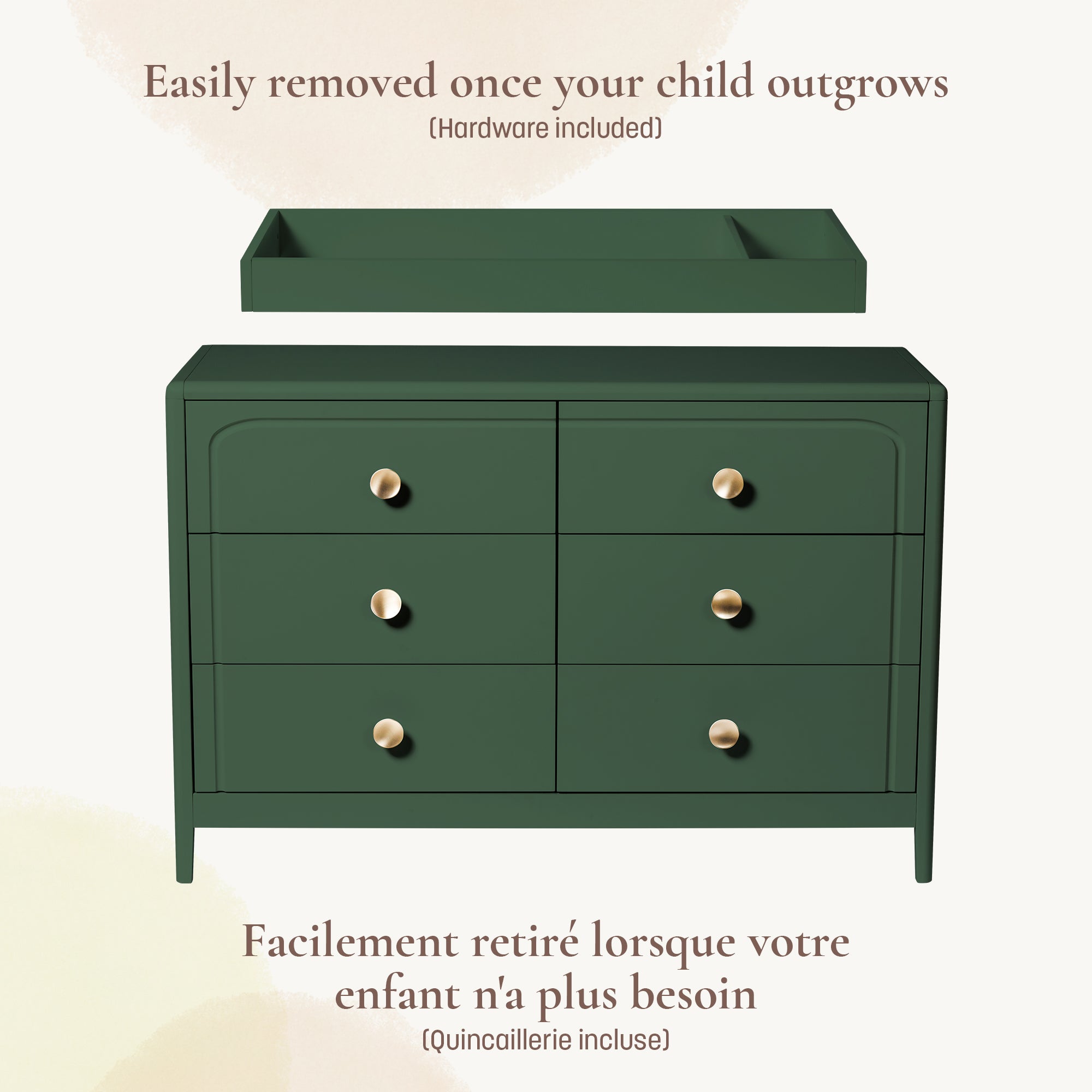 Instructional view showing the how easily the topper removes once the child outgrows it.