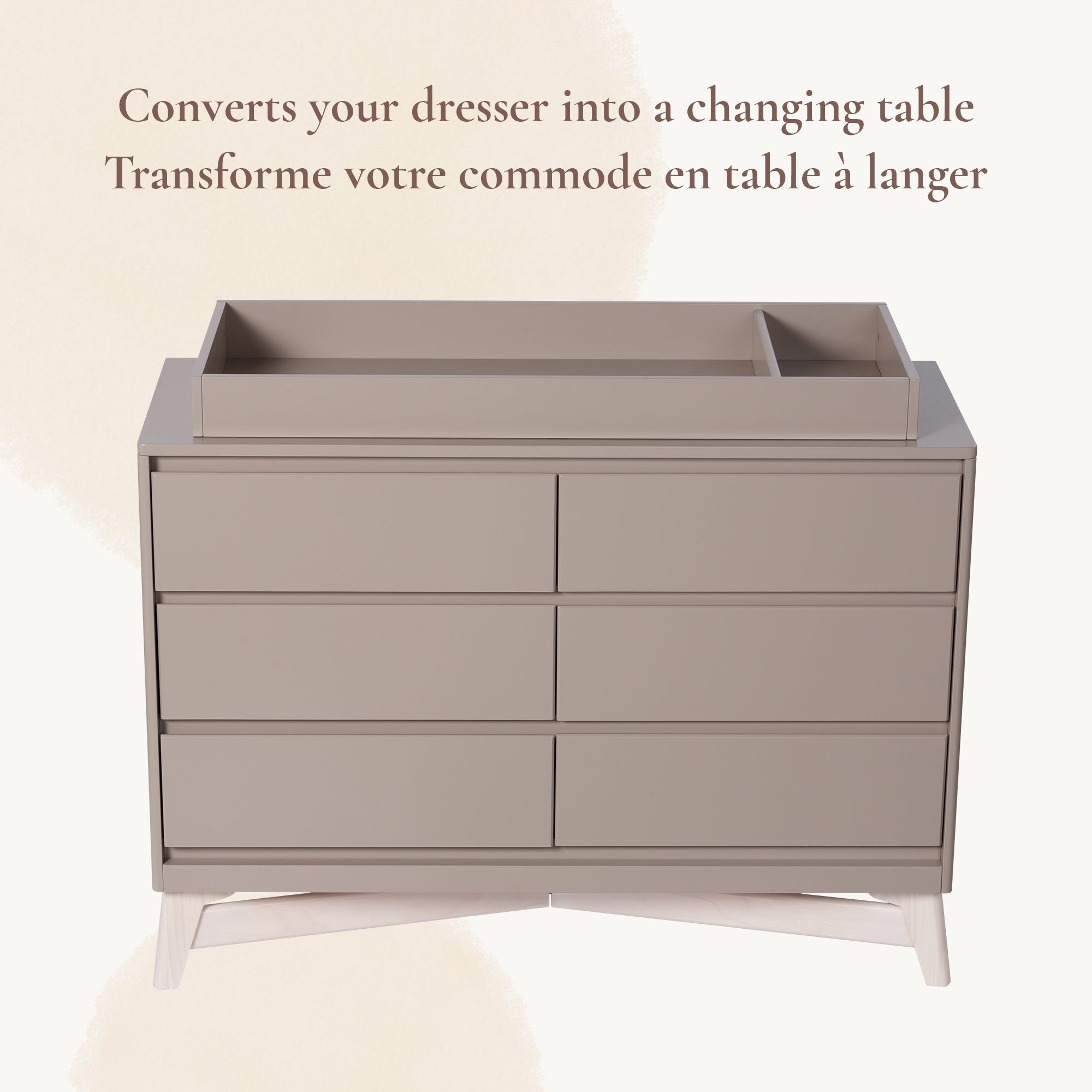 White Pala Collection topper showing how it converts a standard double dresser into a nursery changing station.