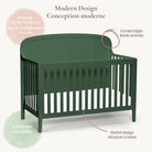 Detailed view of the Briar crib on a white background highlighting the arched headboard, curved edges, slatted design, and tapered feet.