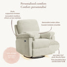 Detailed shot highlighting the plush armrests, removable lumbar support pillow, soft LED light, and OEKO-TEX certified boucle fabric.