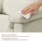 Close-up demonstration of cleaning the easy-to-clean, GREENGUARD Gold and OEKO-TEX certified performance fabric.