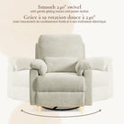 Bellamy recliner demonstrating smooth back-and-forth gliding motion with 240-degree swivel functionality.