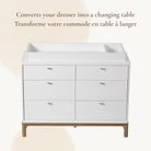 Laurel & Aster Collection topper showing how it converts a standard double dresser into a nursery changing station.