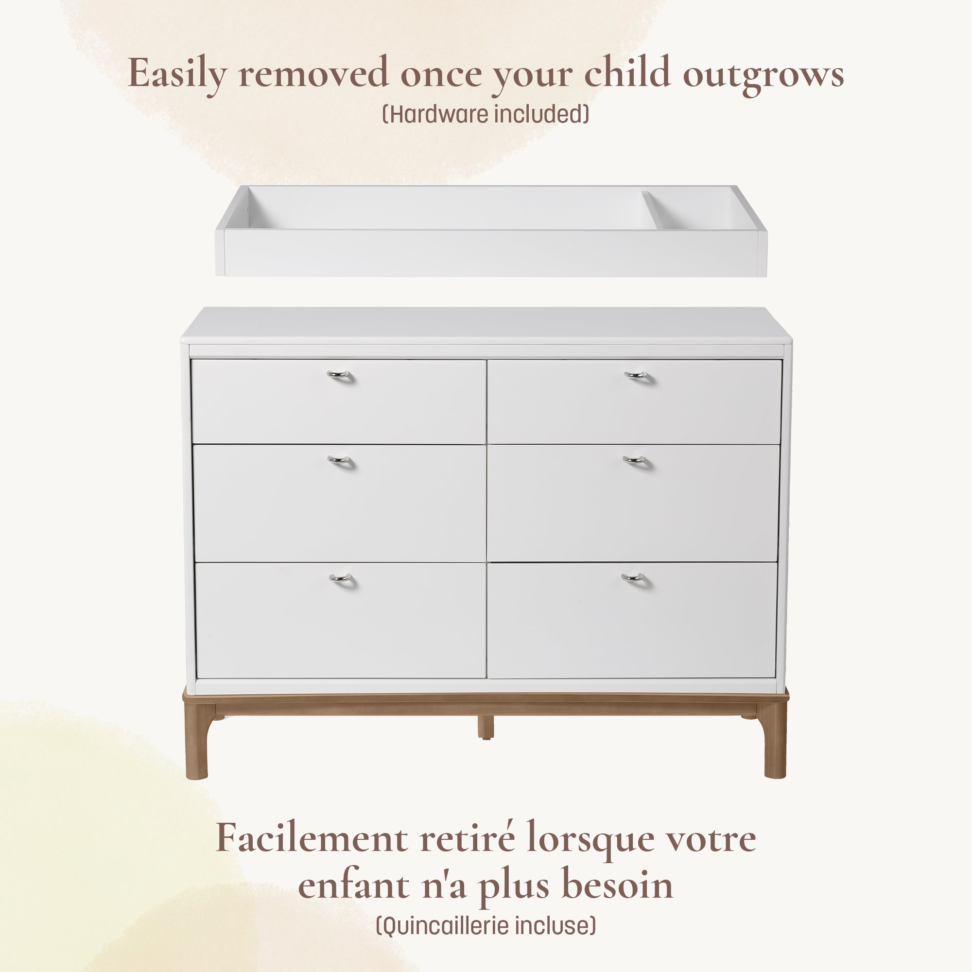 Instructional view showing how easily the topper removes once the child outgrows it.
