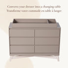 White Pala Collection topper showing how it converts a standard double dresser into a nursery changing station.
