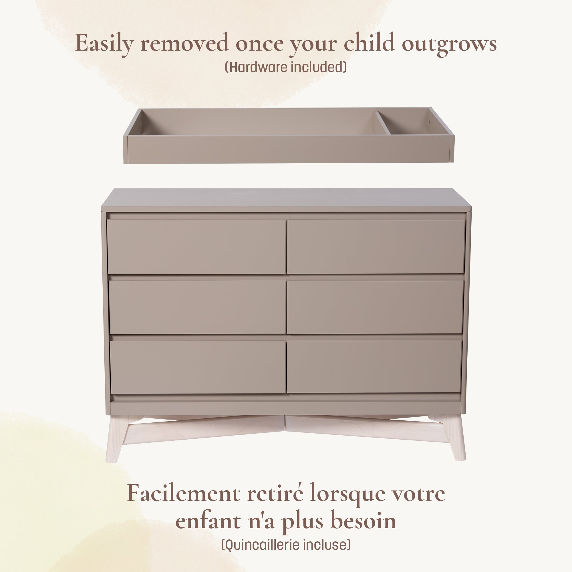 Instructional view showing how easily the topper removes once the child outgrows it.