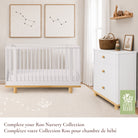 Full Roo Collection nursery suite showing the matching crib and 3-drawer dresser in a beautifully styled, complete room setting.   